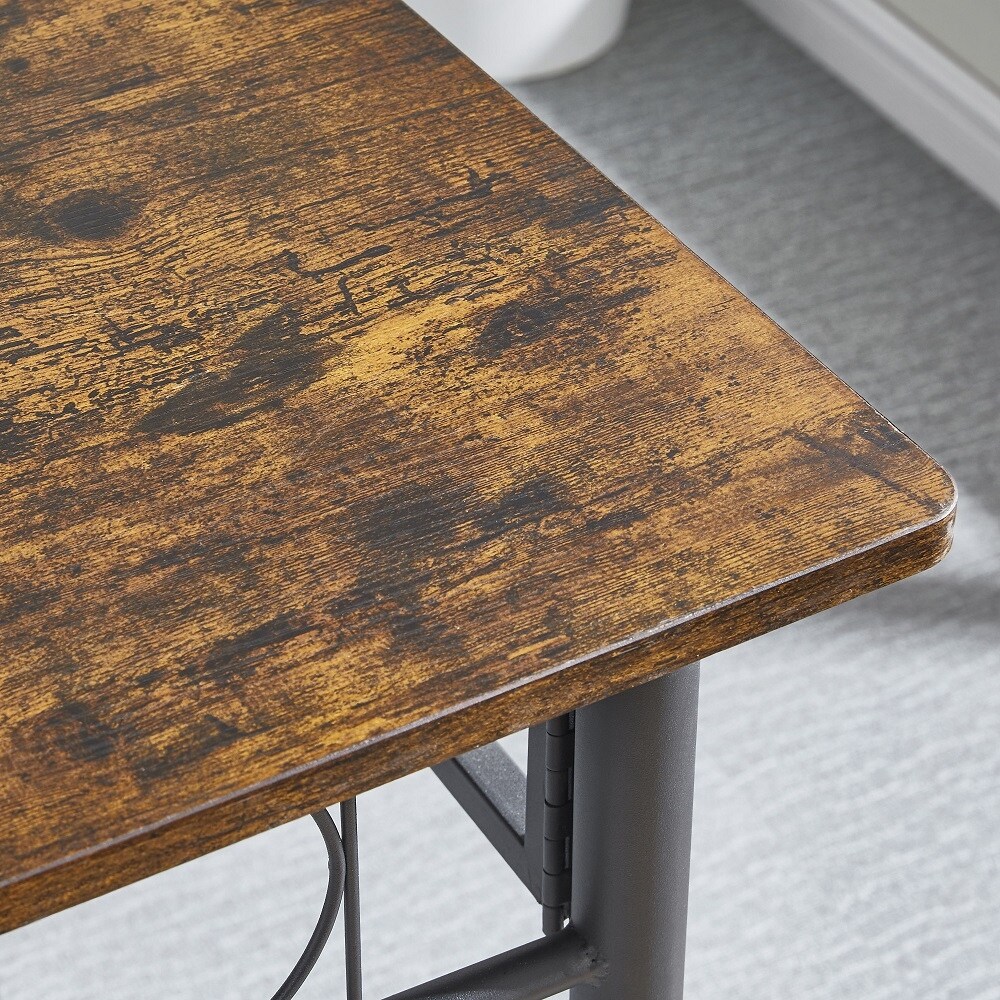 Kitchen Dining Table with Iron Frame and Square Wooden Tabletop