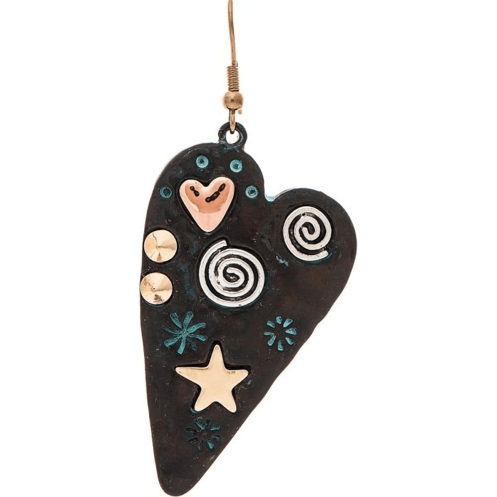 Rain  Patina Multi Stamped Heart Mosaic Earrings