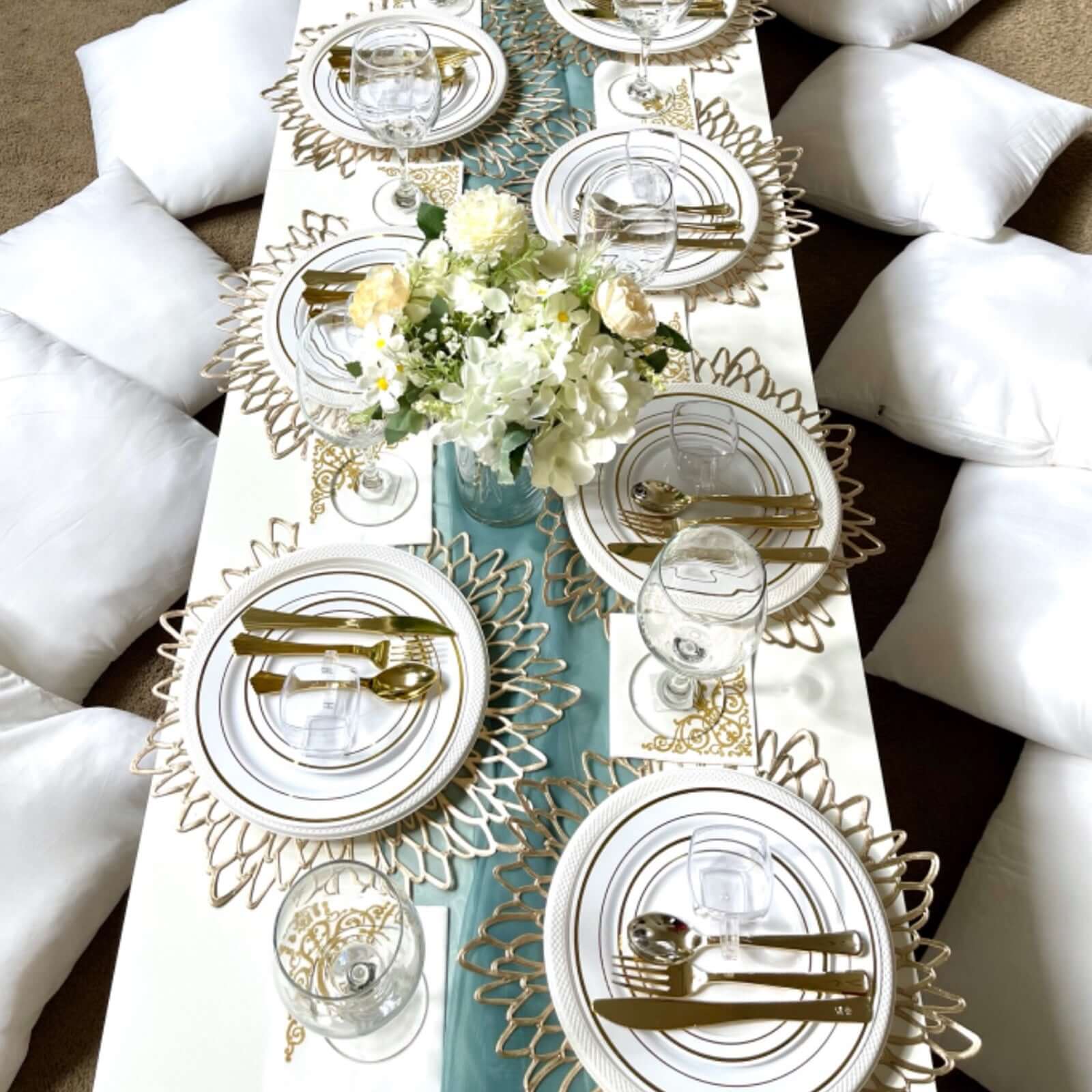 6 Pack Gold Decorative Floral Vinyl Placemats, Non-Slip Round Dining Table Mats 15