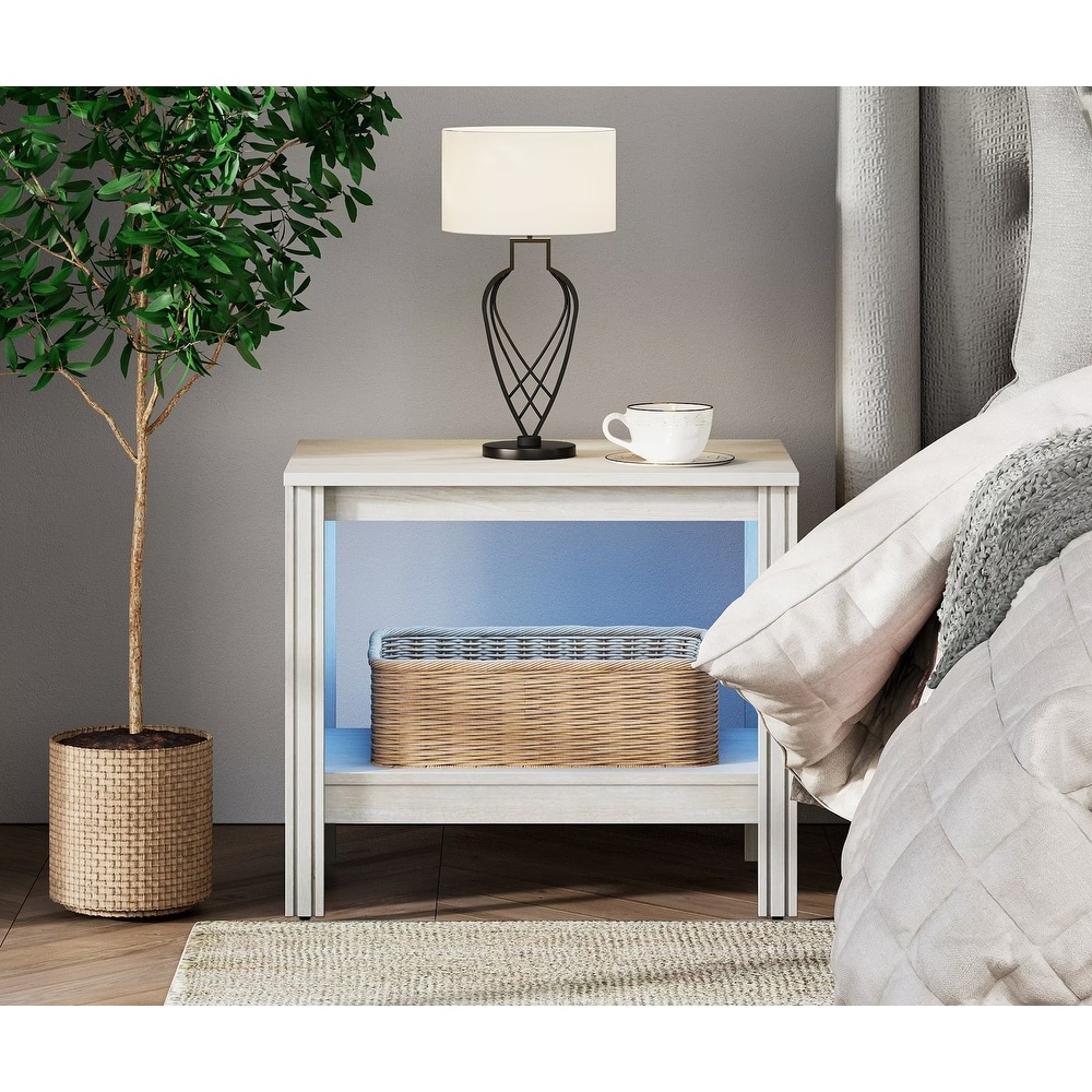 Classic End Table Nightstand  Side Table with Storage Shelf (Set of 2)