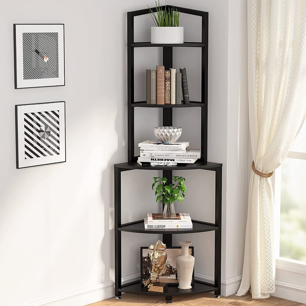 60 Inch Tall Corner Shelf  5 Tier Small Bookcase  Industrial Plant Stand for Living Room  Bedroom  Home Office