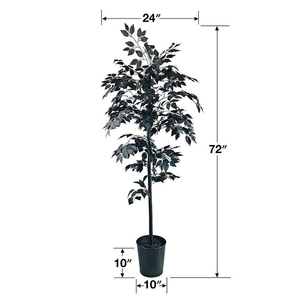 6foot Artificial Black Ficus Tree in Black Metal Pot