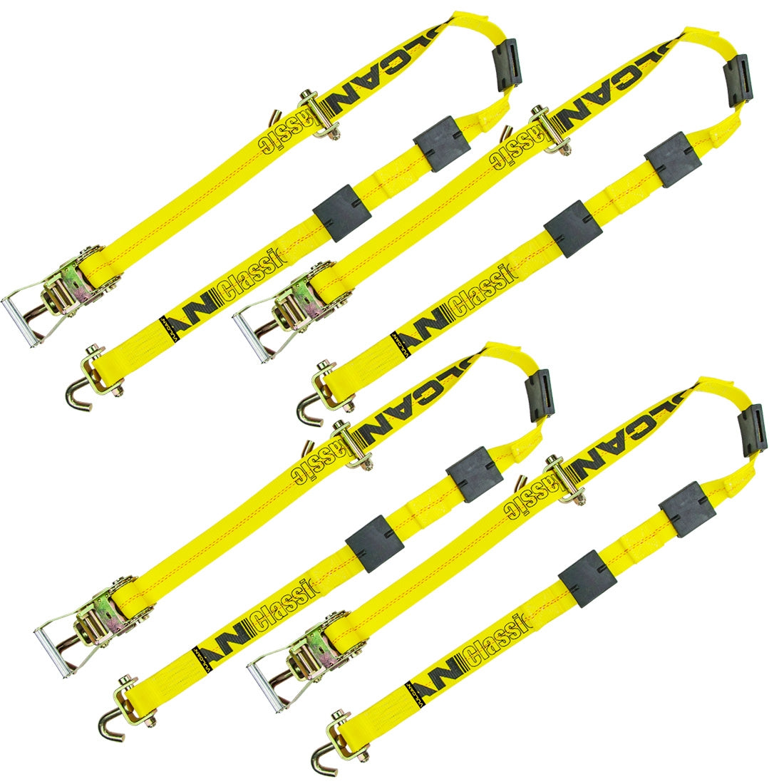 VULCAN Autohauler Car Tie Down - Rolling Idler Three Cleat - 120 Inch - 4 Pack - Classic Yellow - 3,300 Pound Safe Working Load