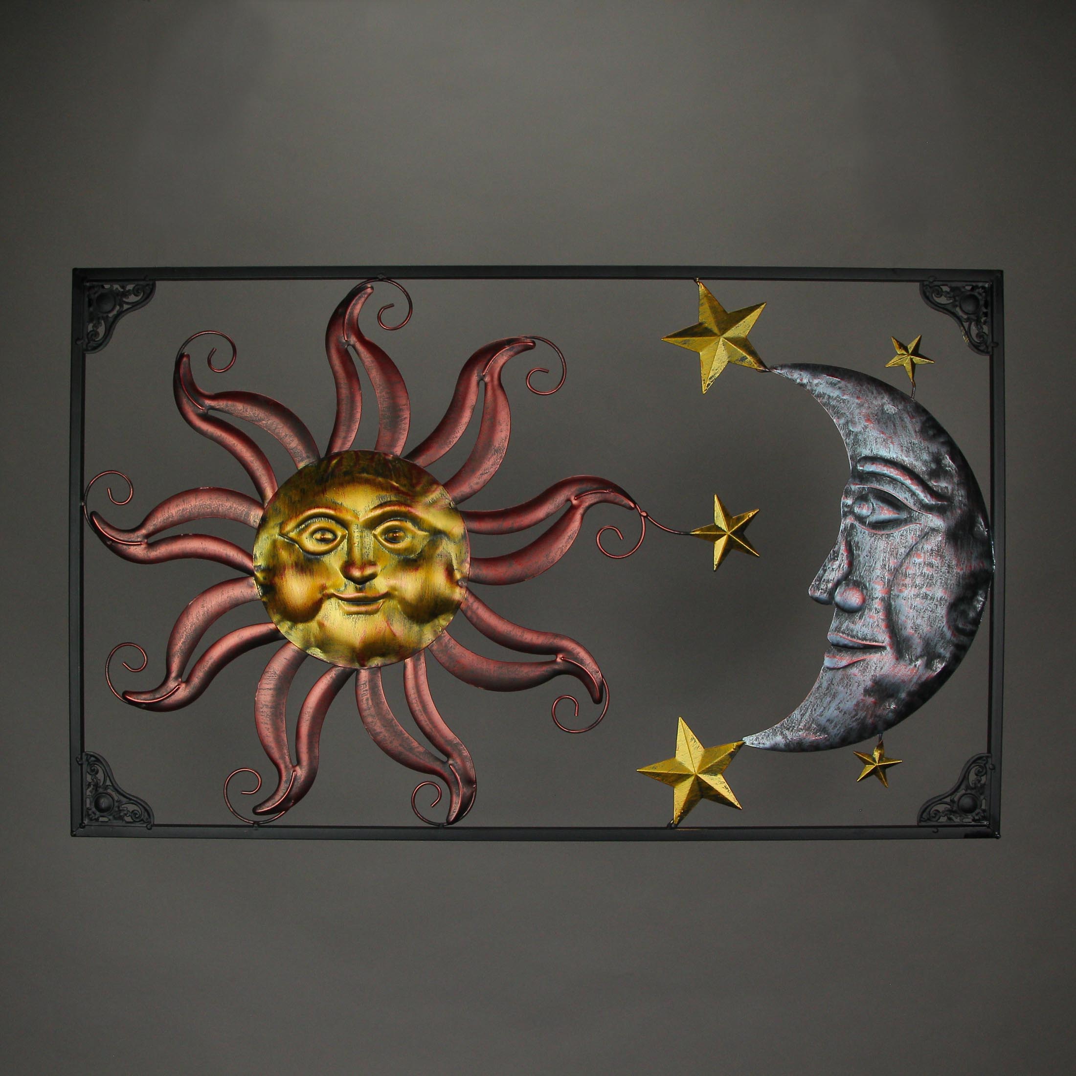 Zeckos Tri-Color Metal Art Celestial Sun Moon and Stars Indoor Outdoor Wall Hanging