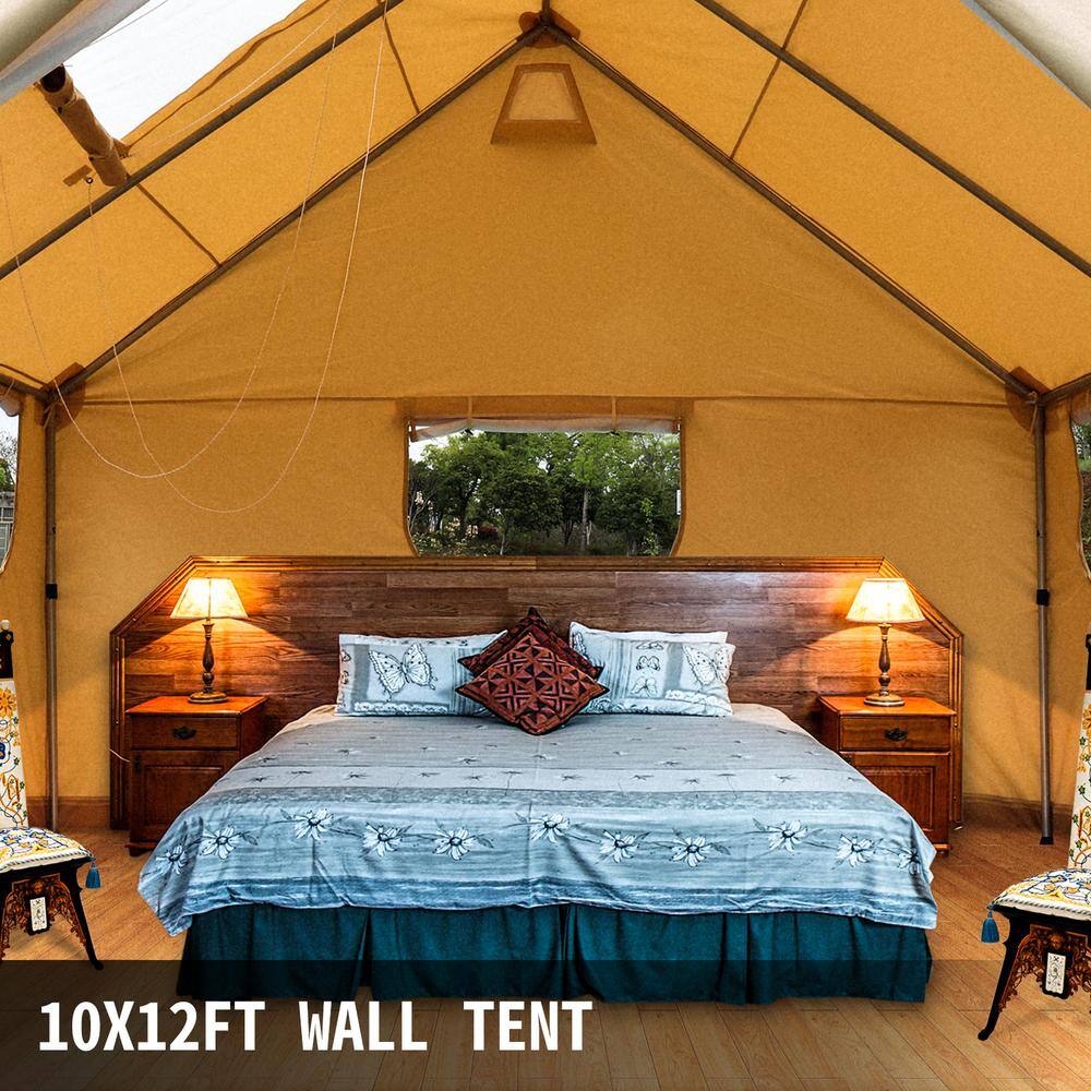 VEVOR 10 ft. x 12 ft. 6 to 8-People Canvas Wall Tent Wall Tent with PVC Storm Flap Waterproof Camping Canvas Tent wStove Hole FBQZP10X120000001V0