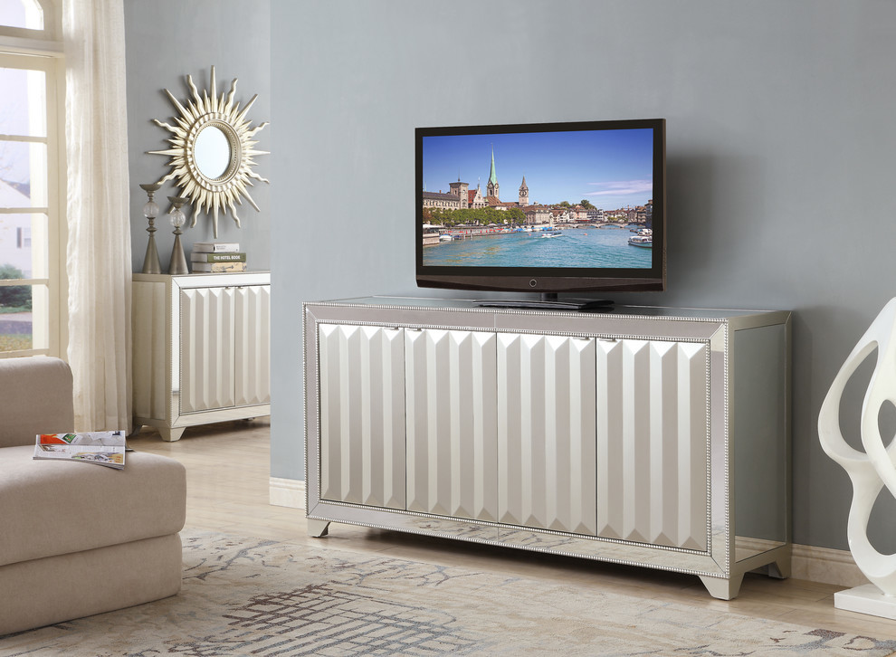 Four Door Media Credenza  Champagne   Transitional   Entertainment Centers And Tv Stands   by Homesquare  Houzz