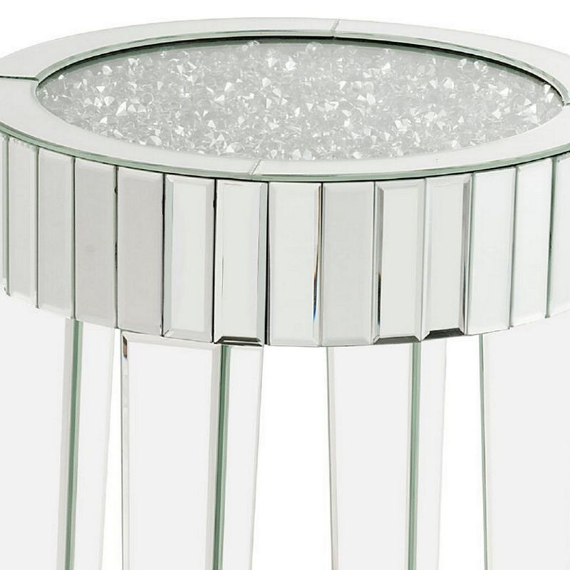 End Table with Mirror Trim and Faux Diamond Inlays， Silver