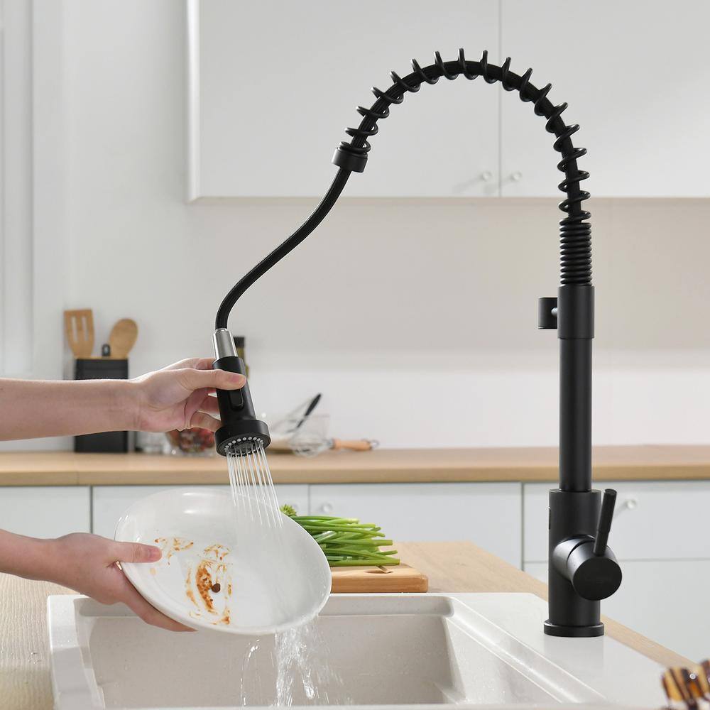 Fapully Touchless Single-Handle Pull-Down Sprayer Kitchen Faucet in Matte Black DFA-1002B