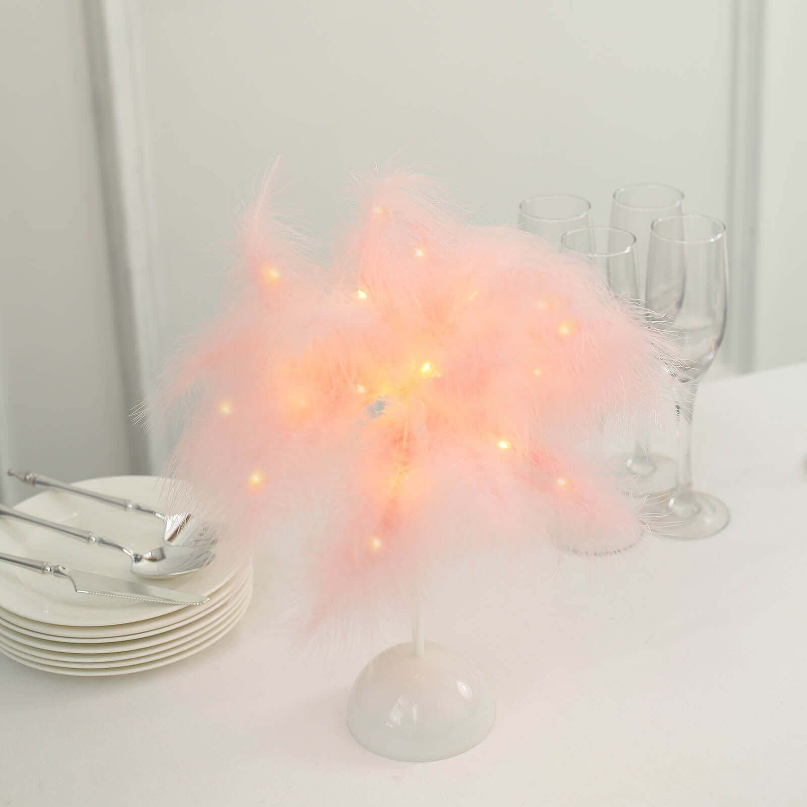 LED Blush Feather Table Lamp Desk Light, Battery Operated Cordless Wedding Centerpiece 15