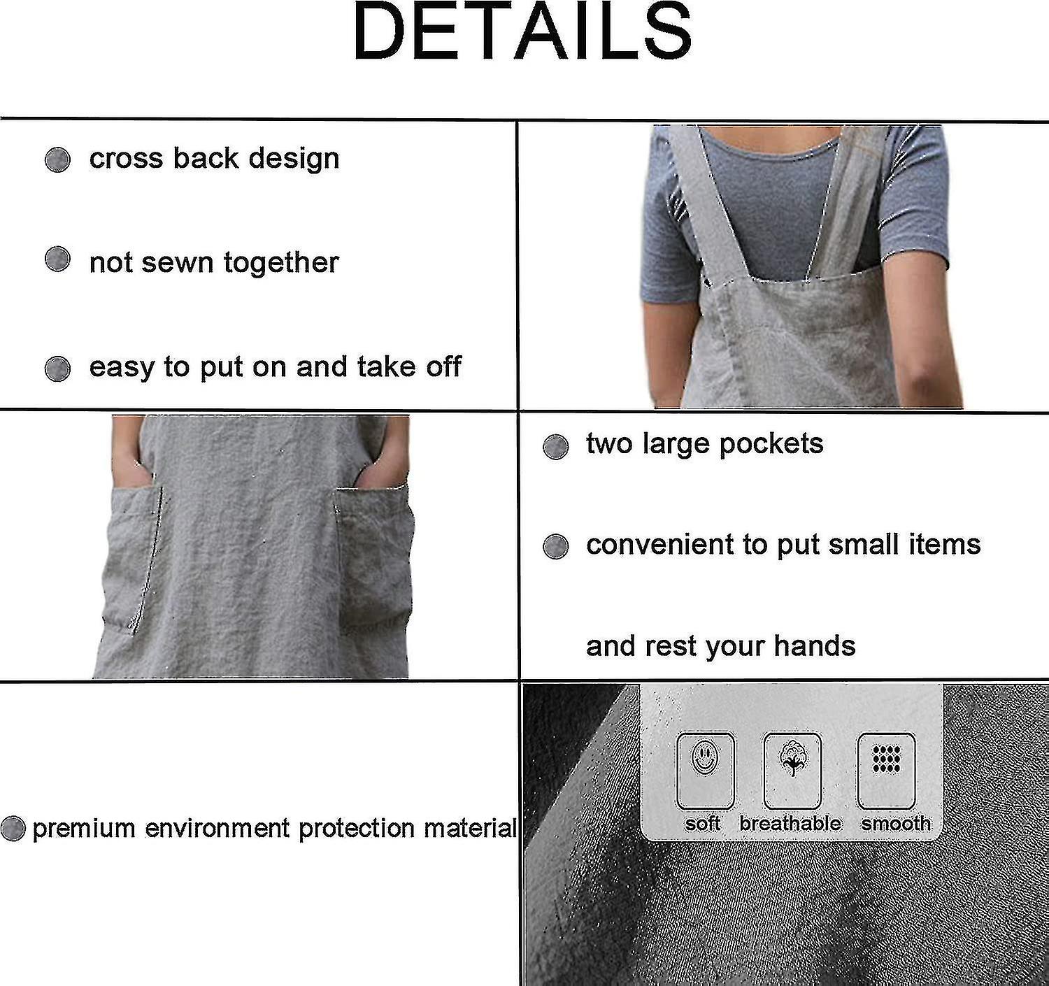 Gardening Apron Women's Cross Back Apron With Pockets Japanese Apron For Work Gardening Cooking Painting Baking Niuniu