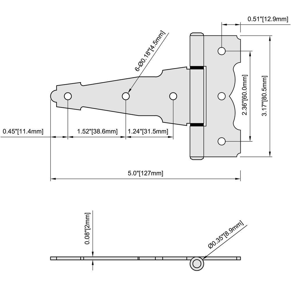 Everbilt 4 in. x 3-14 in. Black Heavy Duty Decorative Tee Hinge 15029