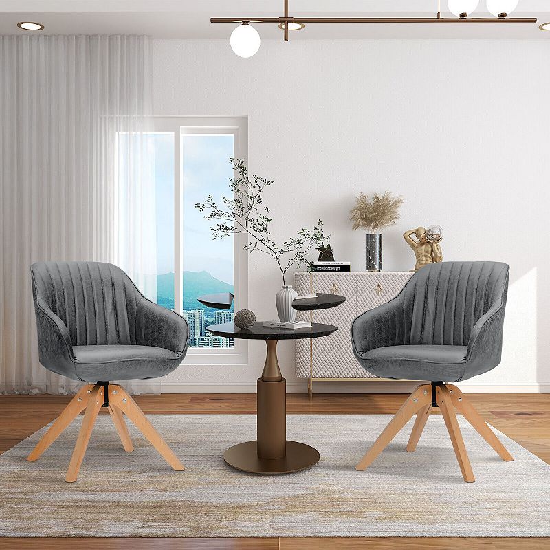 Modern Leathaire Set of 2 Swivel Accent Chair with Beech Wood Legs