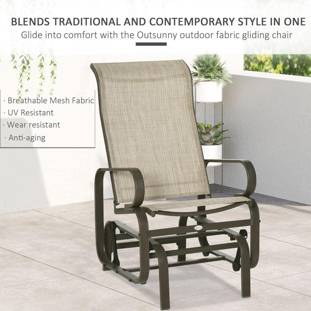 Outsunny Brown Metal Outdoor Glider with Smooth Rocking Arms and Lightweight Construction for Patio Backyard