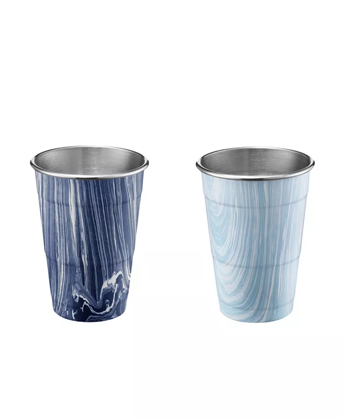 Cambridge Navy and Light Blue Swirl 18 oz Party Cups - Set of 2