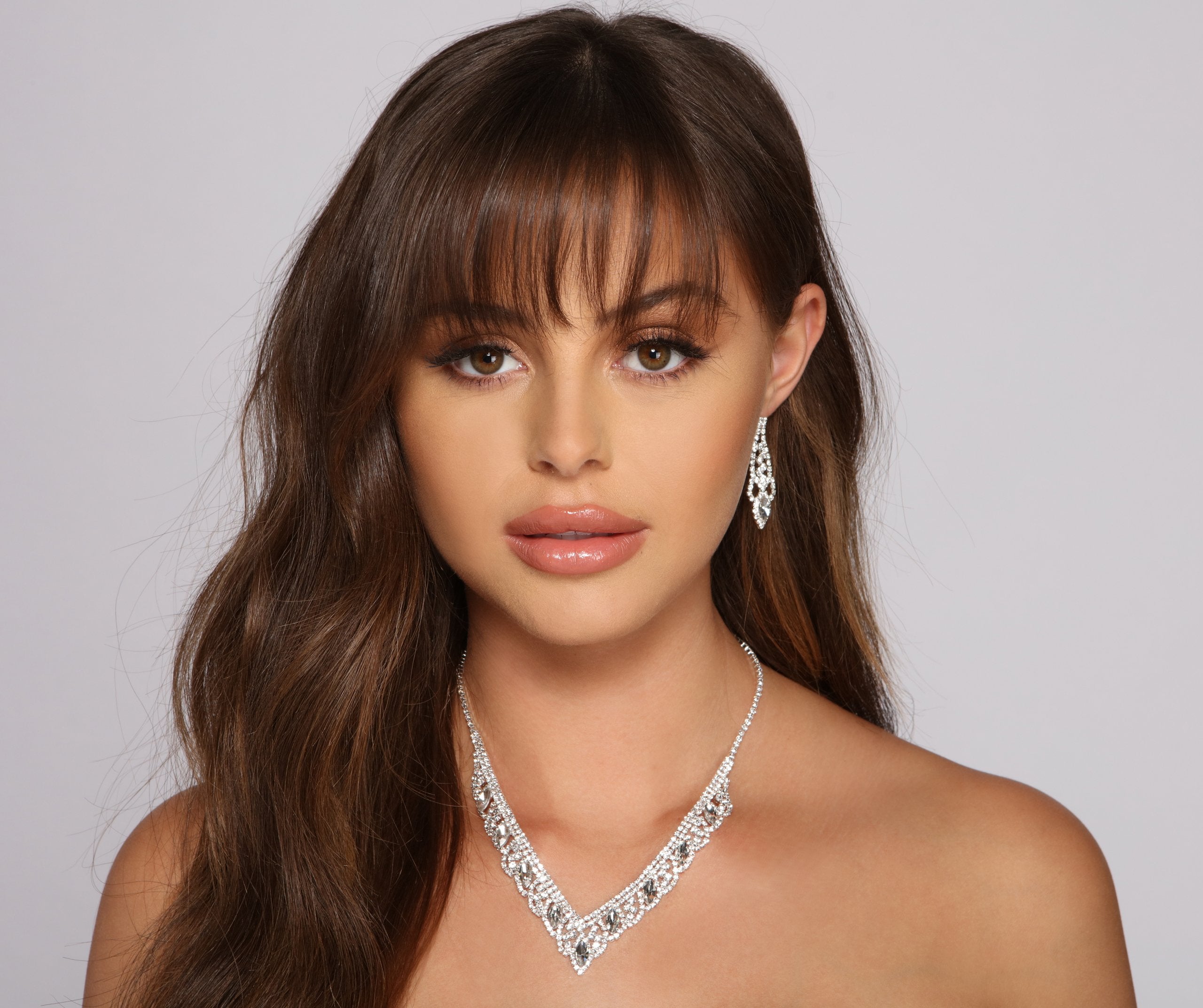 Rhinestone Beauty Collar Necklace And Duster Earrings Set