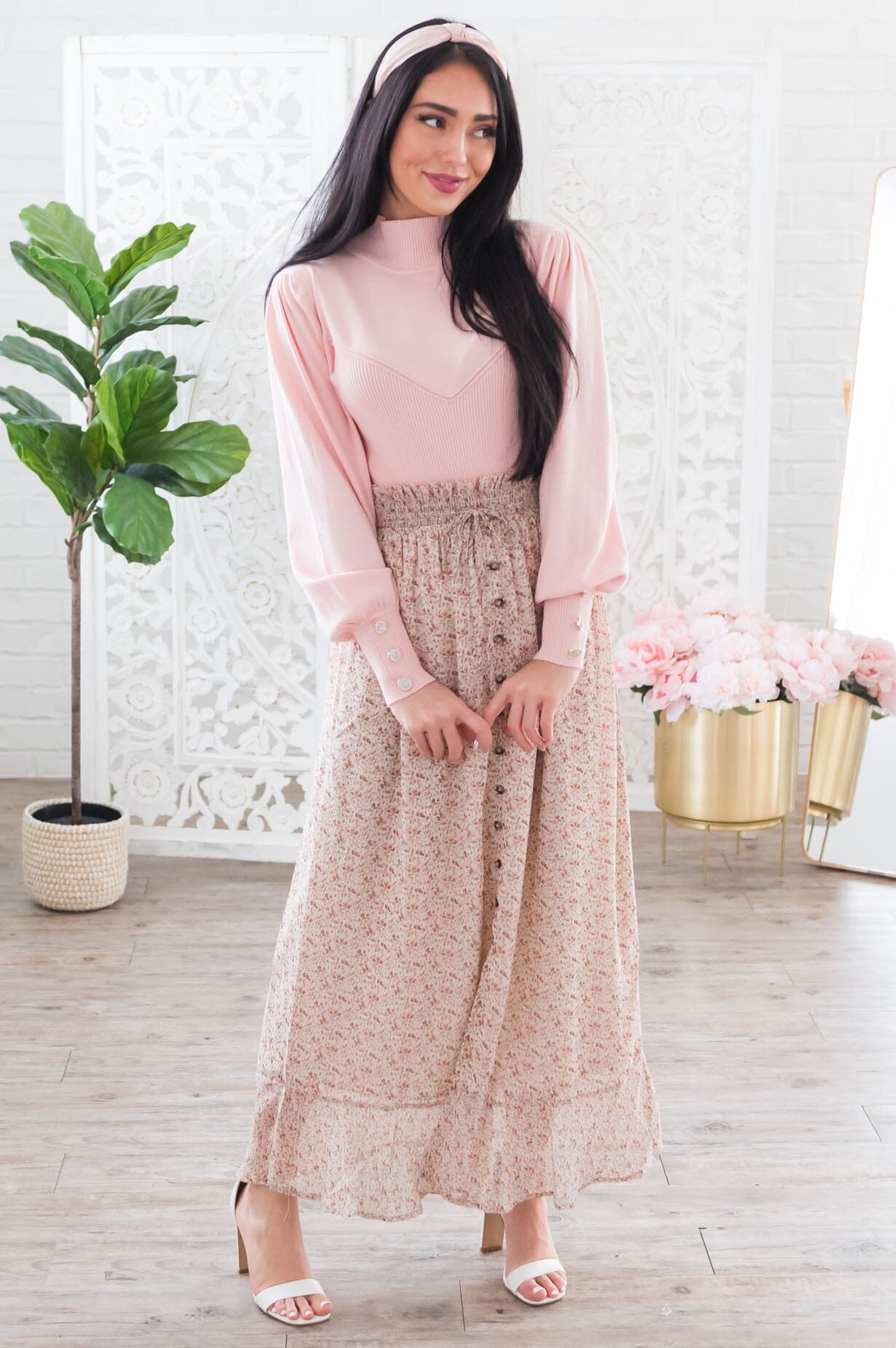 Spring Blooms Modest Button Skirt