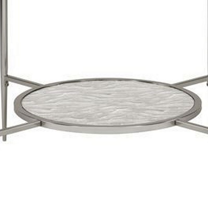 End Table with Textured Round Shelf， Silver