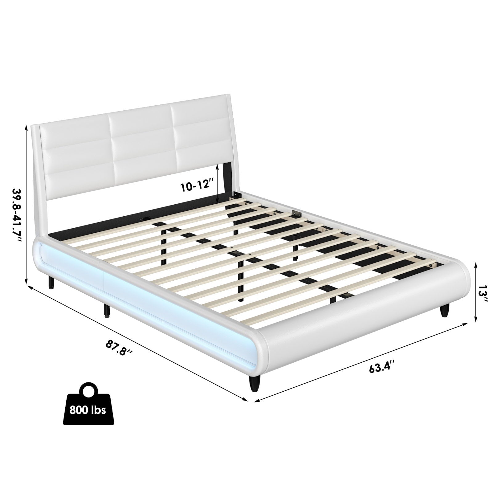 Homfa Queen Size LED Bed, Modern PU Leather Platform Bed Frame with Adjustable Upholstered Headboard, White Finish