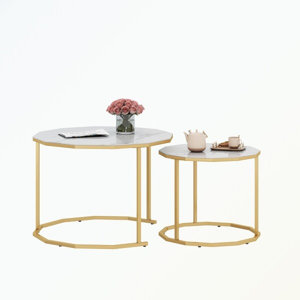 Marble Coffee Table 12-gon Shape，Artificial Marble Top and Metal Legs