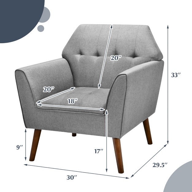 Costway Modern Tufted Fabric Accent Chair Upholstered Armchair With Rubber Wood Legs Blue grey