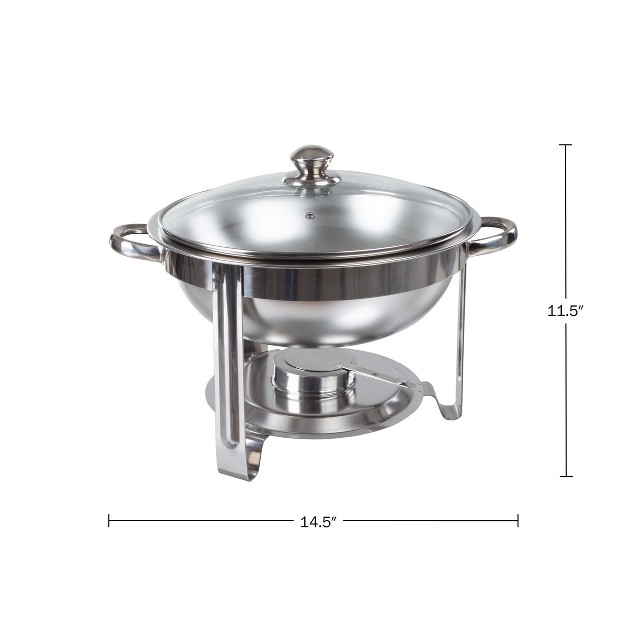 Classic Cuisine Chafing Dish 5 Quart Stainless Steel Round Buffet Set Includes Water Pan Food Pan Fuel Holder Cover And Stand Set Of Two