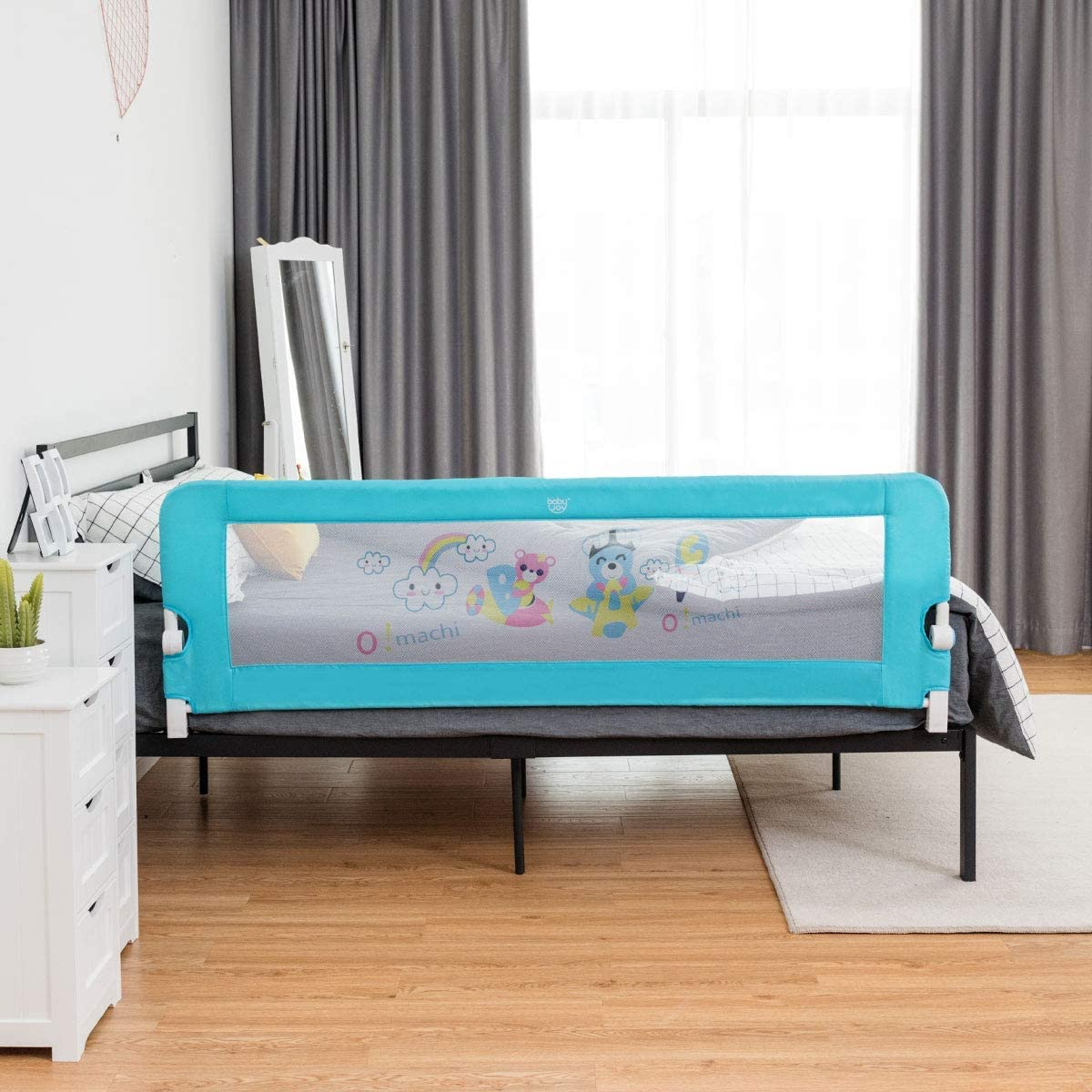 BABY JOY Double Sided Bed Rail Guard, 2 Pack, Extra Long, Swing Down for Convertible Crib