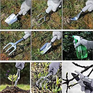 9-Piece Stainless Steel Heavy-Duty Aluminum Hand Tool Kit (Silver) Garden Tool Set B09D7YTS87