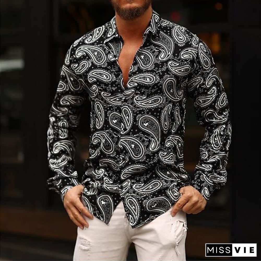 Men's Shirt Graphic Shirt Boho Shirt Paisley Turndown Black Casual Daily Long Sleeve Button-Down Print Clothing Apparel Sports Fashion Designer Casual