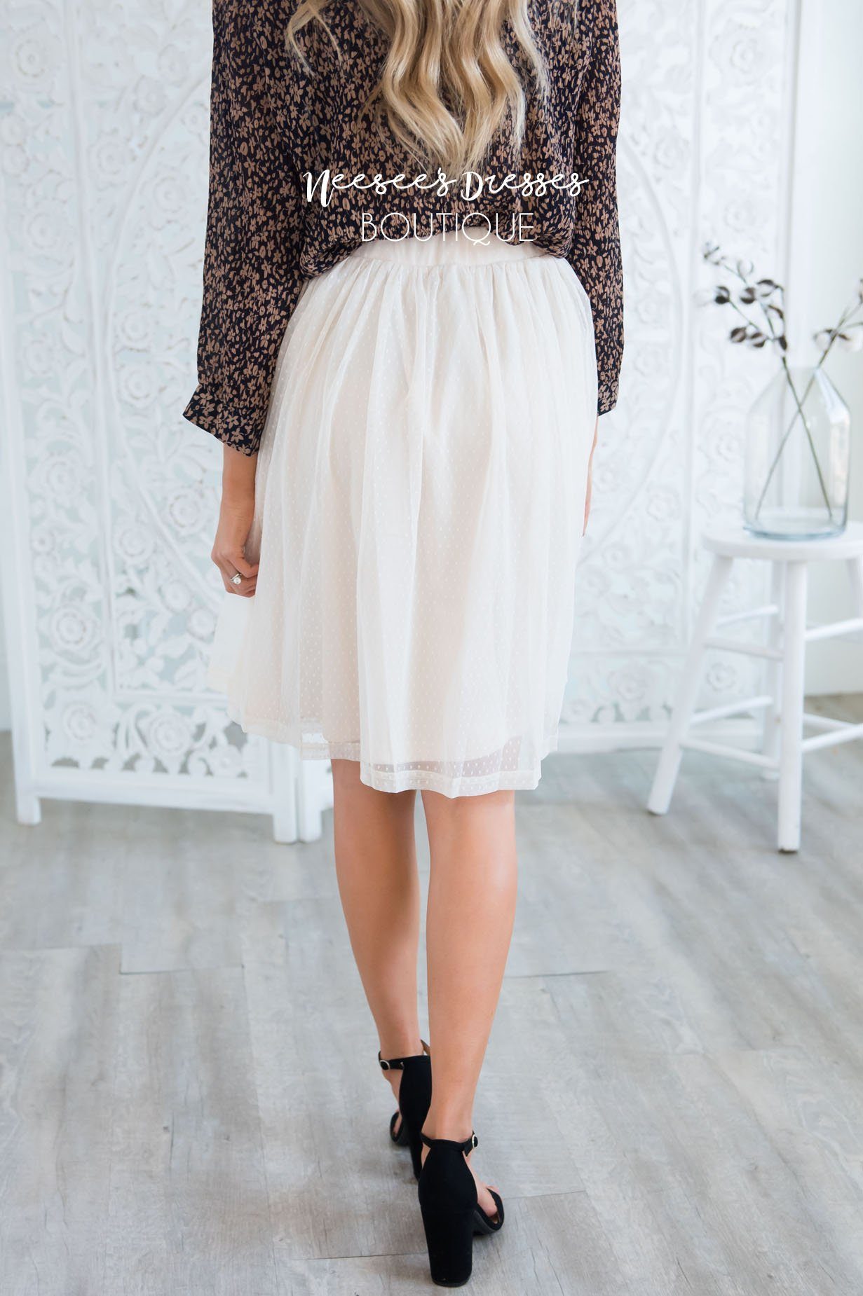 Cream Dotted Tulle Skirt