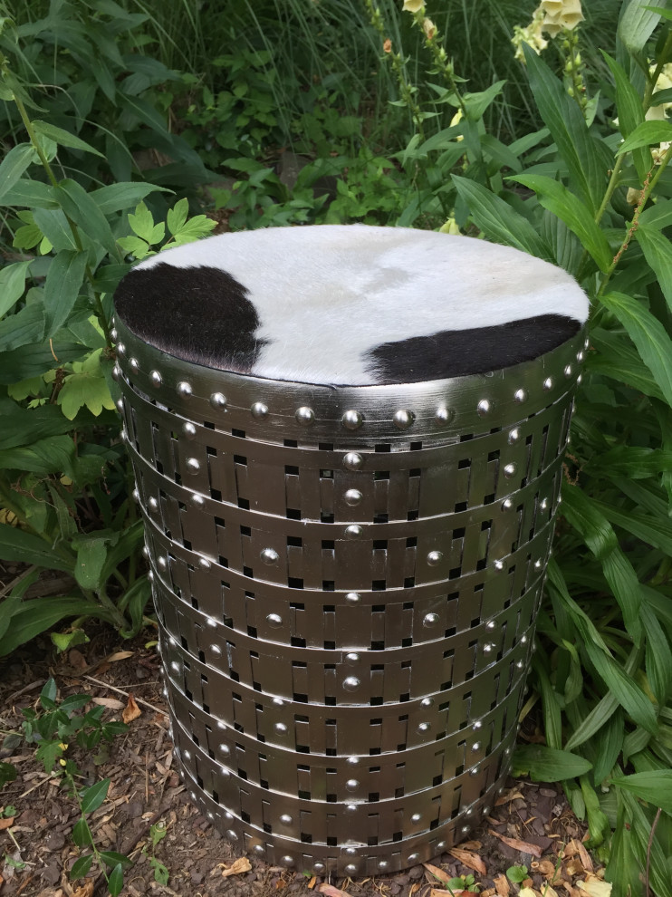 Latticed Silver Metal Table with Cow Hide Fitted Top   Contemporary   Side Tables And End Tables   by Foreign Affairs Home Decor  Houzz