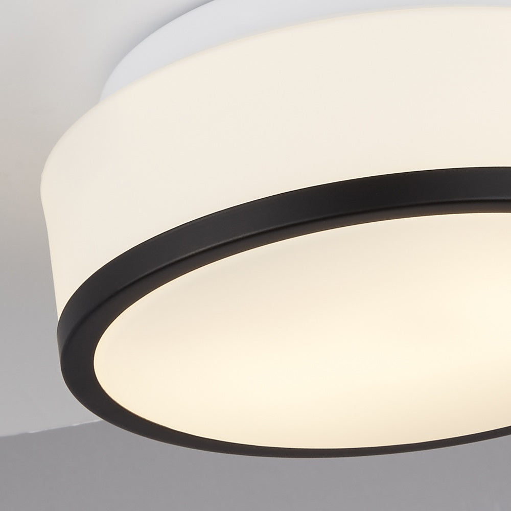 Searchlight 7039-23BK Black Bathroom Modern Round Flush Light with Glass Shade 230mm