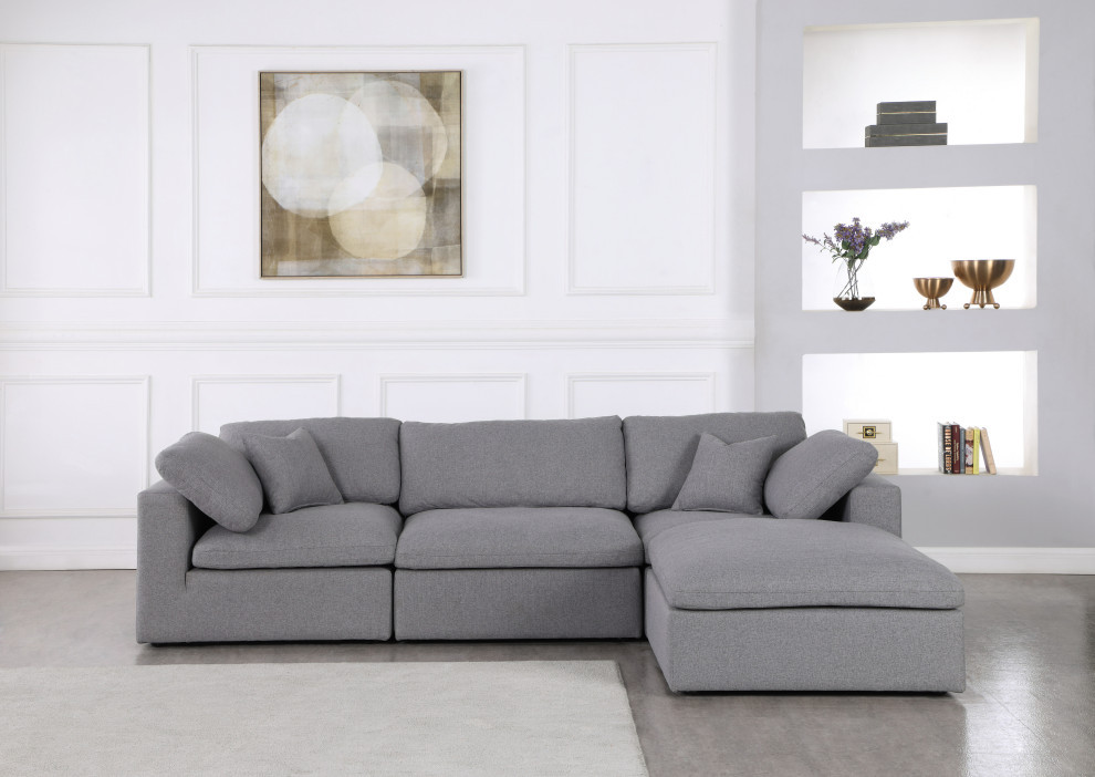 Serene Linen Textured Fabric Deluxe Comfort L Shaped Modular Sesctional   Transitional   Sectional Sofas   by Meridian Furniture  Houzz