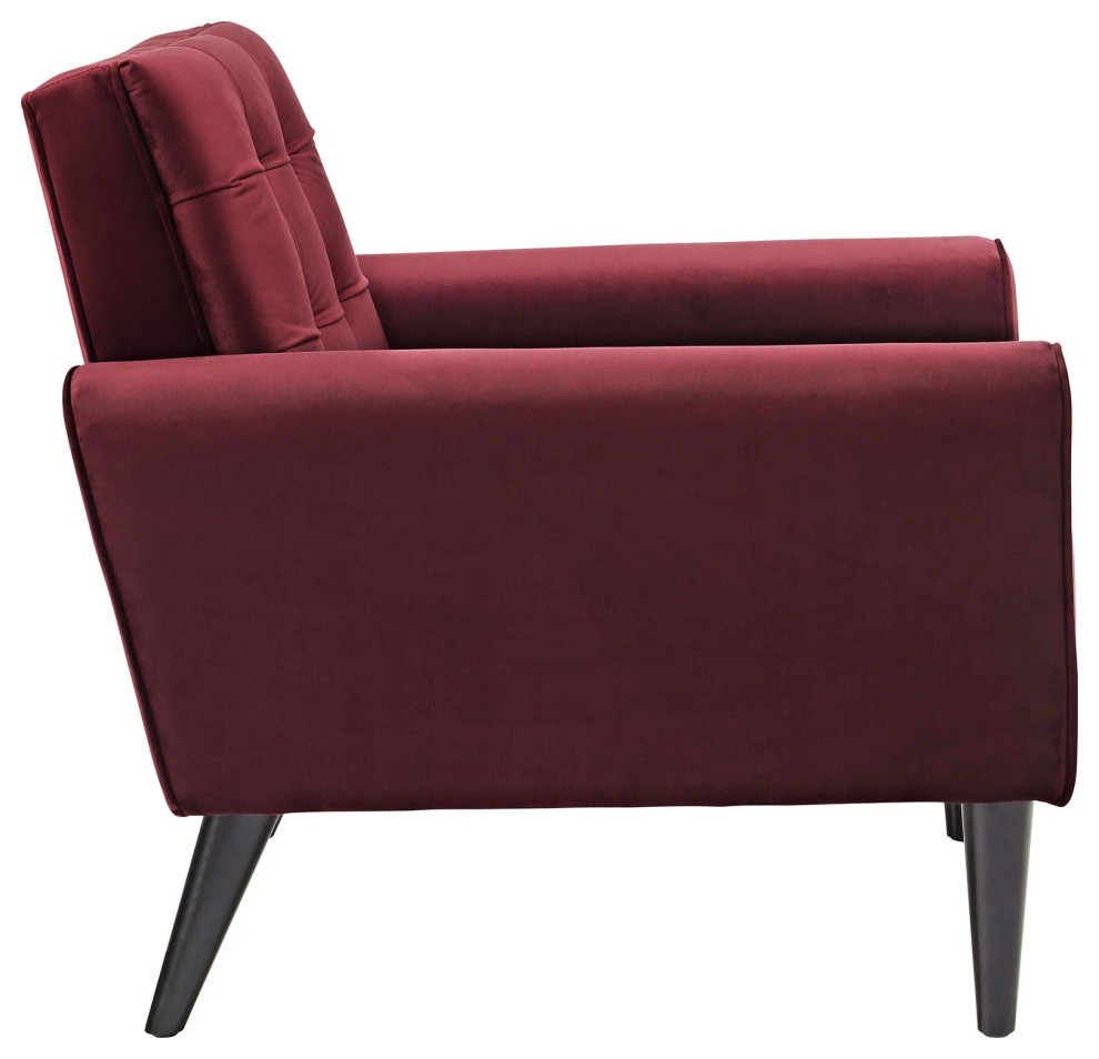 Elliot Maroon Performance Velvet Armchair   Midcentury   Armchairs And Accent Chairs   by Peachtree Fine Furniture  Houzz