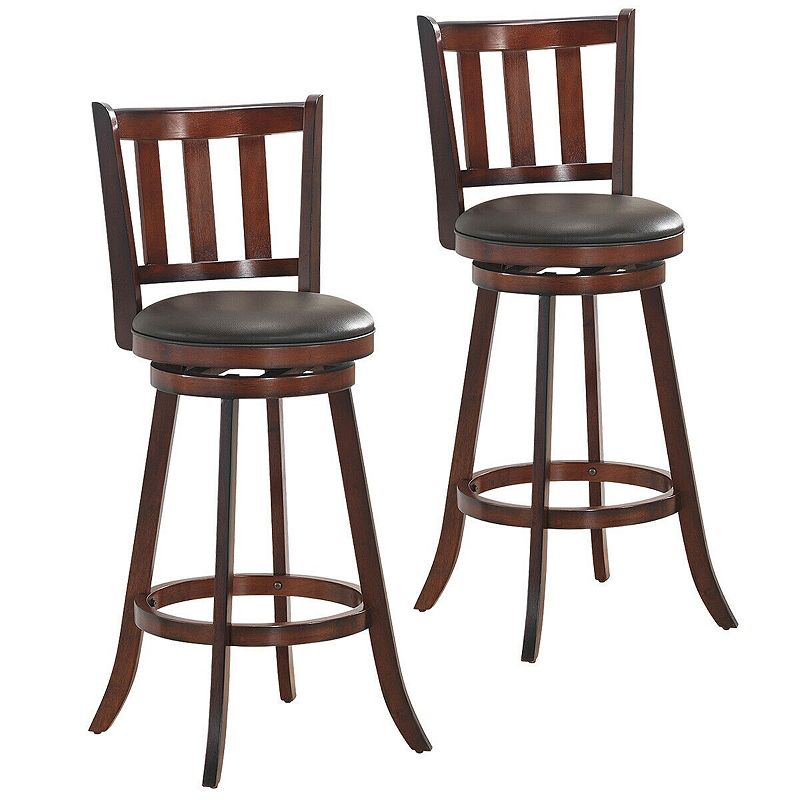 2 Pieces 360 Degree Swivel Wooden Counter Height Bar Stool Set With Cushioned Seat