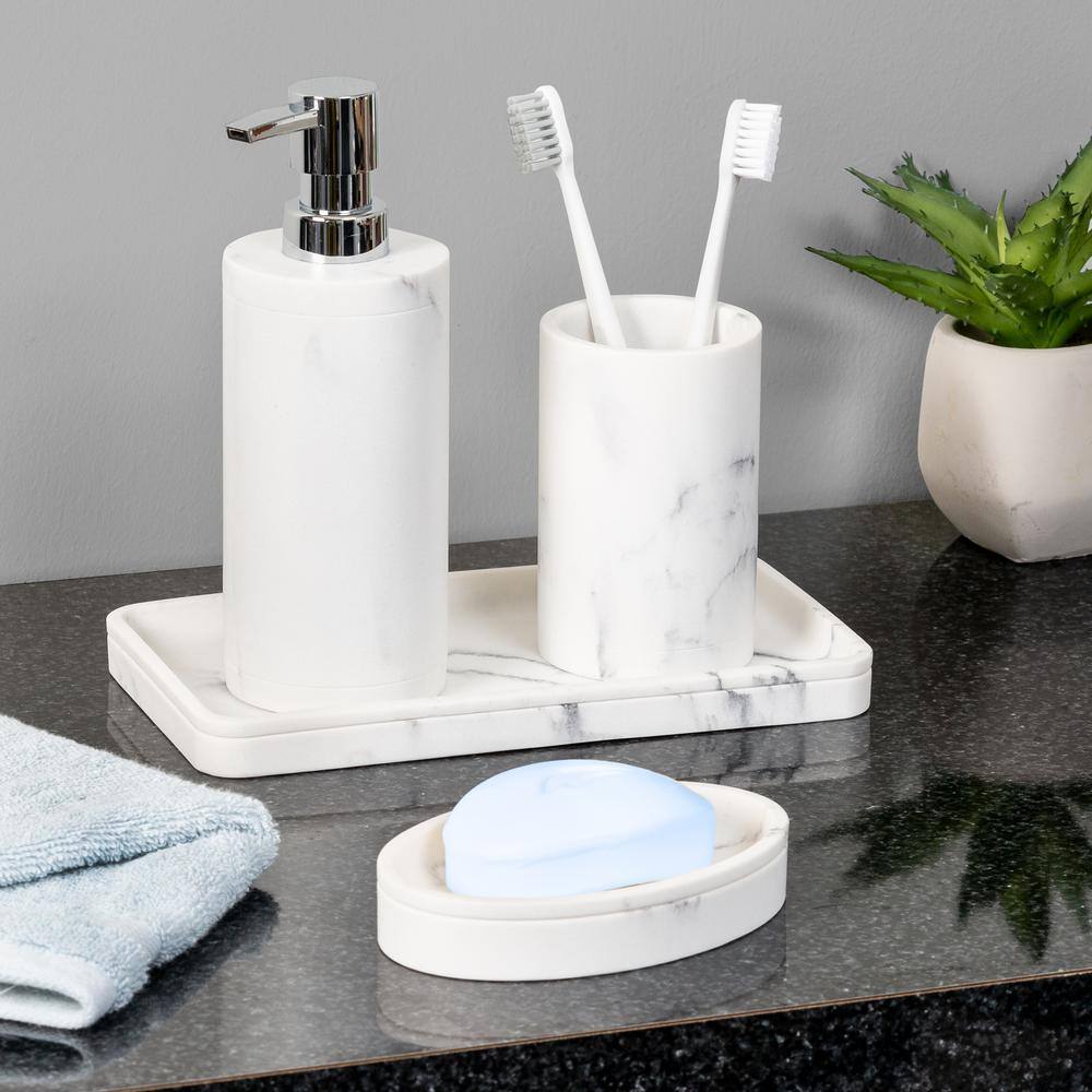 Honey-Can-Do 4-Piece Bathroom Accessories Set in Faux Marble BTH-08732