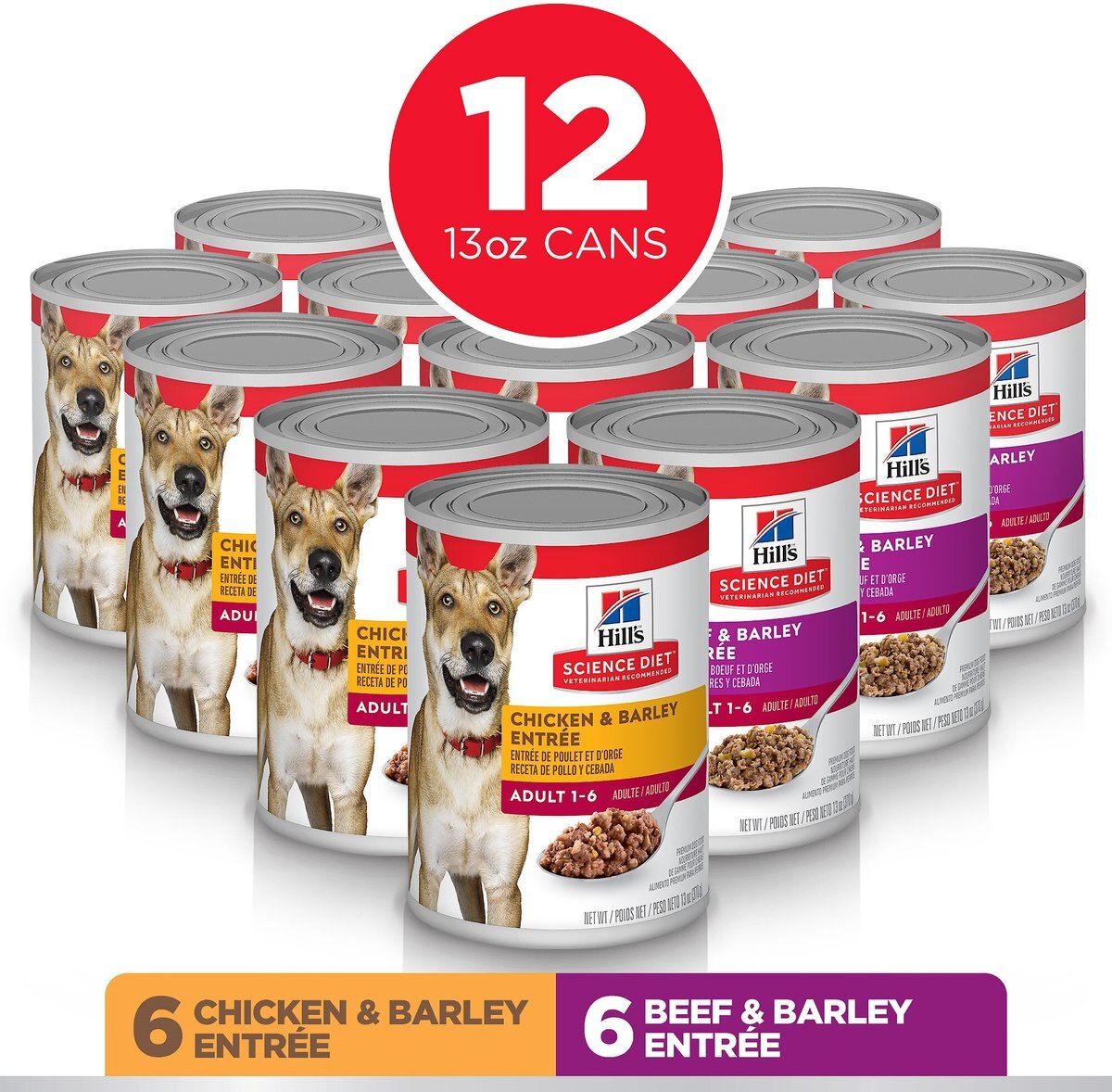 Hill's Science Diet Variety Pack Adult Canned Dog Food， 13-oz， case of 12