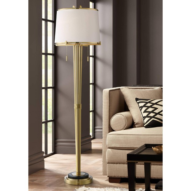 Tall Satin Brass Metal Trimmed Fabric Tapered Drum Shade For Living Room Bedroom Office House Home