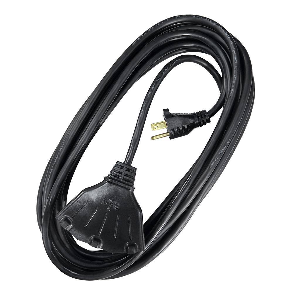 HDX 25 ft. 163 Light Duty IndoorOutdoor Extension Cord with Tri-tap Black HWHD16325F