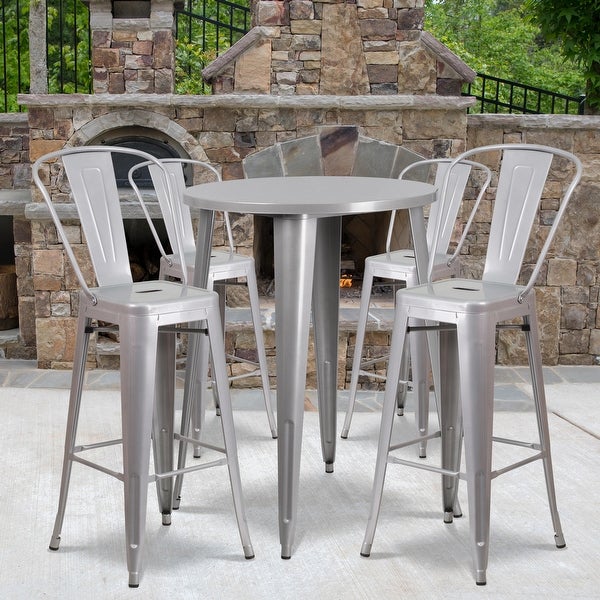 30-in. Round Metal Indoor/Outdoor Bar Table w/ 4 Cafe Stools - 30