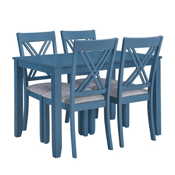 Wood 5-Piece Dining Table Set with 4 X-Back Chairs