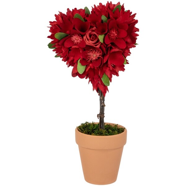 Wooden Mixed Floral Valentine'S Day Artificial Potted Topiary 14 Red