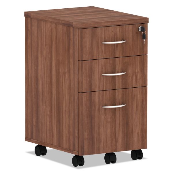 Alera Valencia Series Mobile Pedestal File， Left/Right， 3-Drawer: Box/Box/File， Legal/Letter， Walnut， 15.88 x 20.5 x 28.38