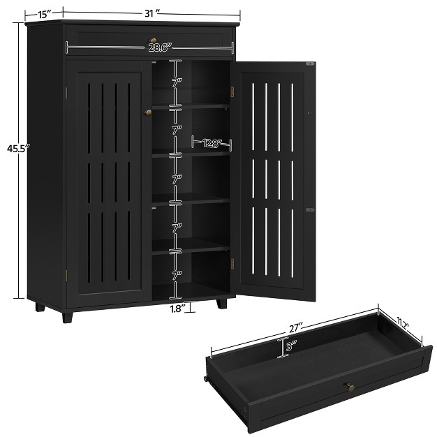 Yaheetech Adjustable 5 tier Shoe Storage Cabinet With Louvered Door Black