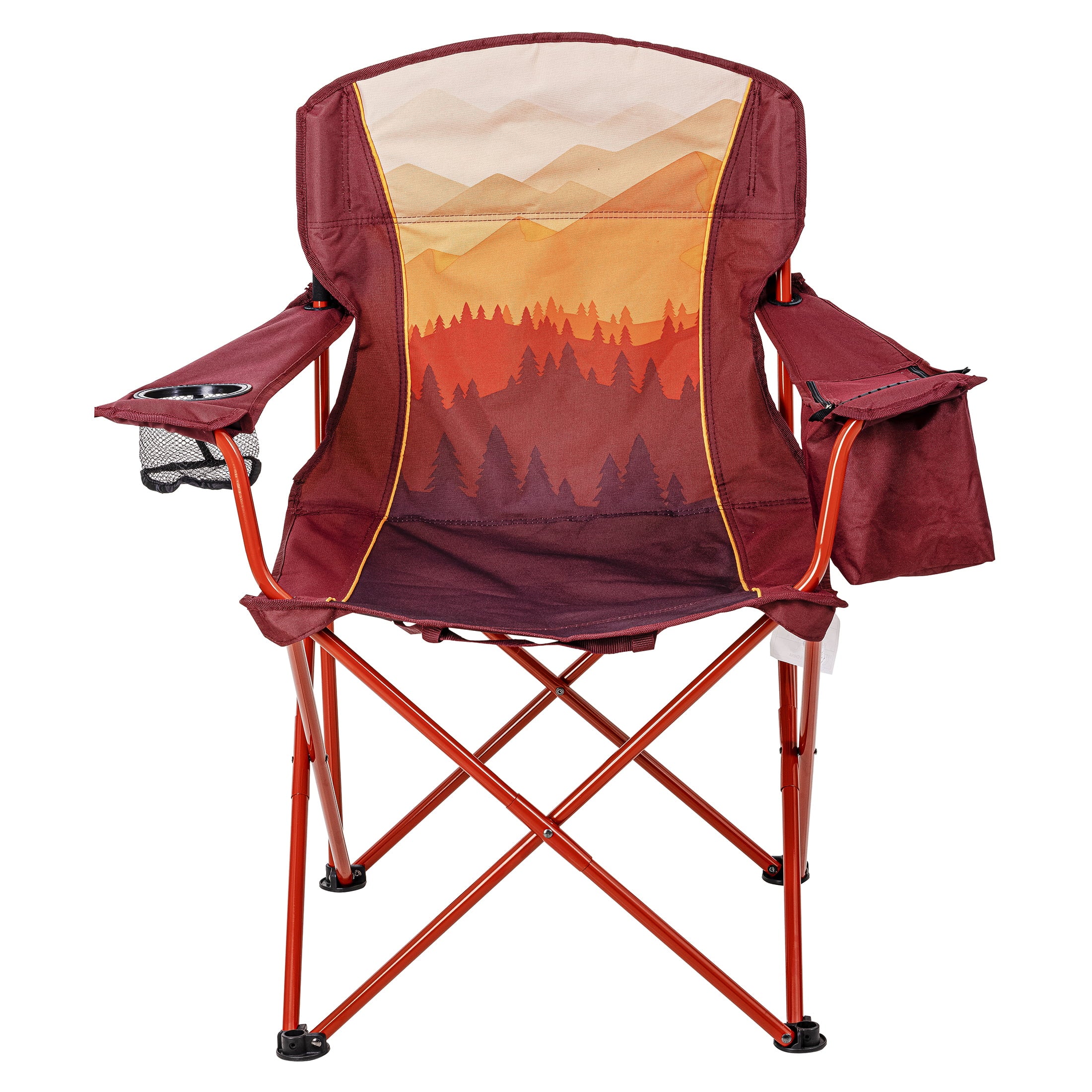 Ozark Trail Oversized Camp Chair with Cooler, Ombre Mountains Design, Red and Orange