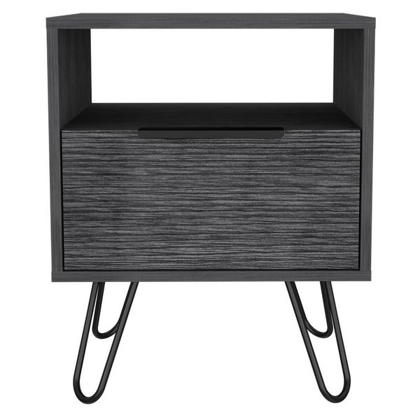 Augusta Nightstand with Drawer， Shelf， and Hairpin Legs - - 35438915