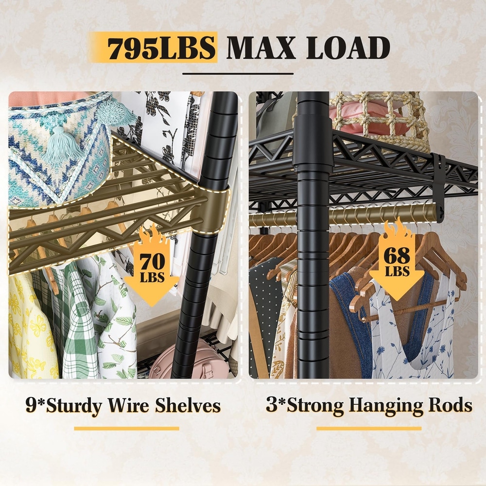 Heavy Duty Clothes Racks for Hanging Clothes Rack Load 795LBS Clothing Racks Adjustable Portable Clothes Rack Garment Racks