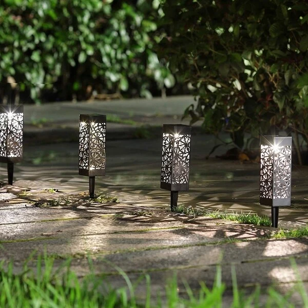 Modern Home Set of 6 Solar Powered LED Path Lights - Modern Deco Design - Light Up Walkway or Use as Luminary