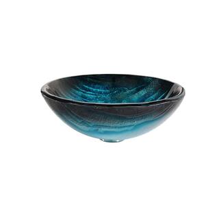 KRAUS Ladon Glass Vessel Sink in Blue with Waterfall Faucet in Oil Rubbed Bronze C-GV-399-19mm-10ORB