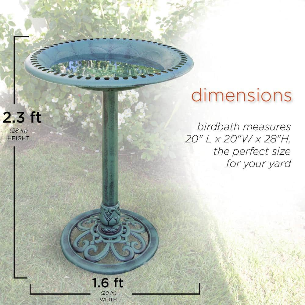 Alpine Corporation 28 in. Tall Outdoor Birdbath with Scrollwork Decoration Yard Statue TEC116