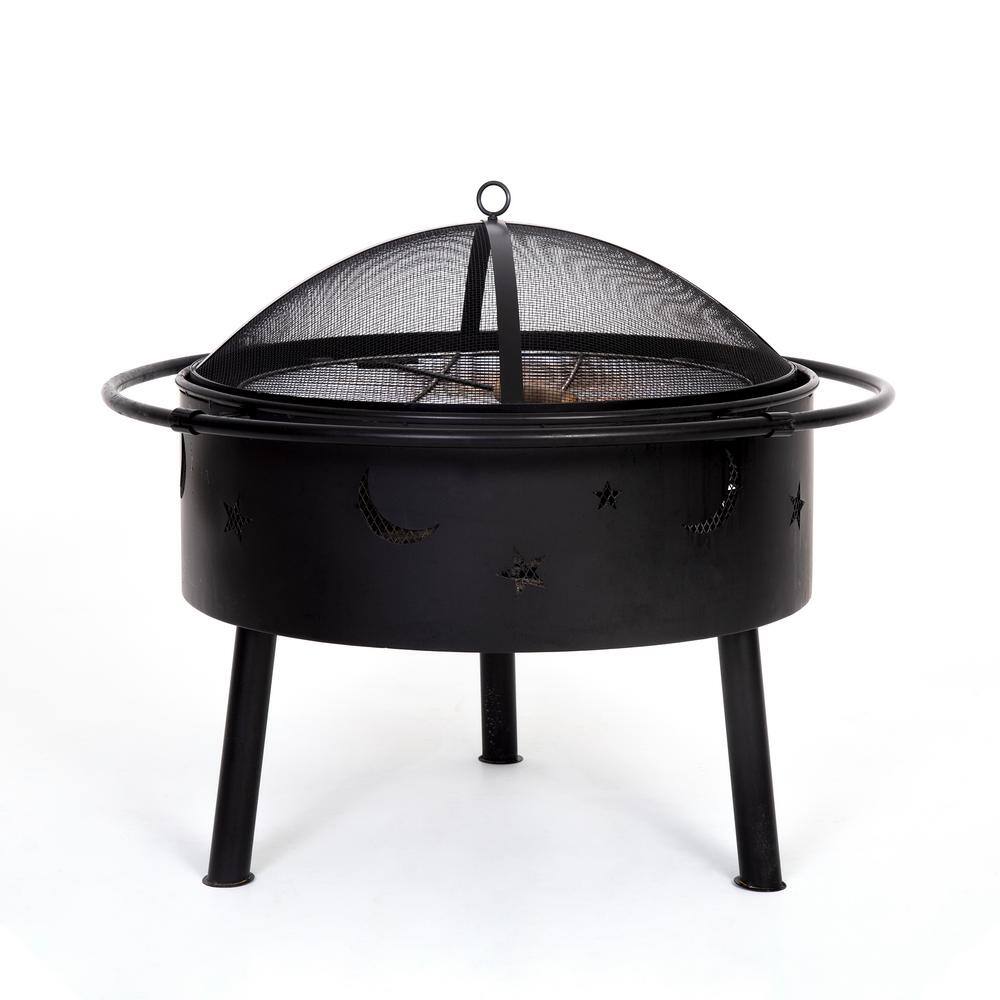 WESTIN OUTDOOR 23 in. x 23 in. x 24 in. Round Steel Wood Burning Outdoor Fire Pit with Porto Star and Moon 3006102